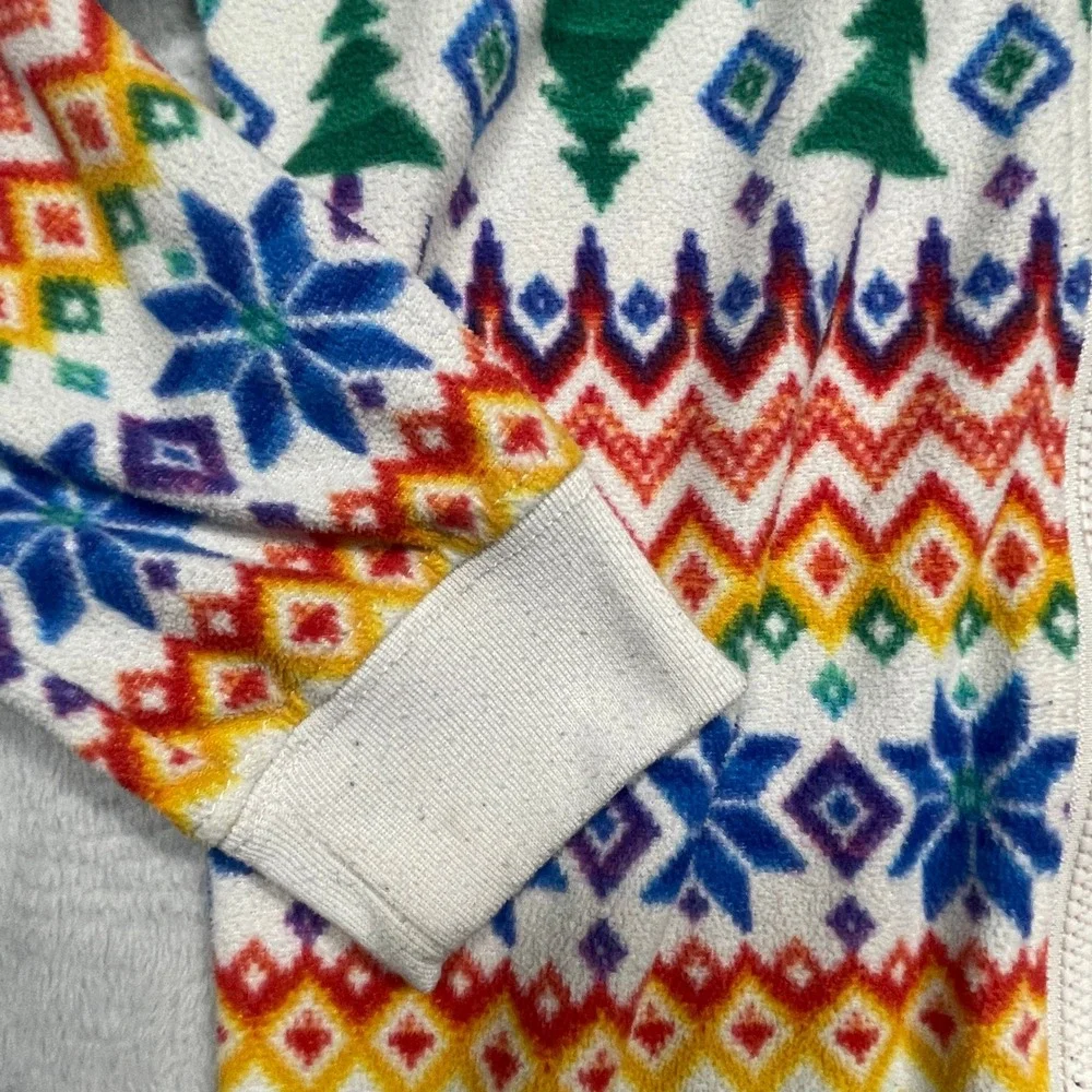 Old Navy One Piece Pajamas Unisex Kids M 8 White Rainbow Fair Isle Holiday Zip